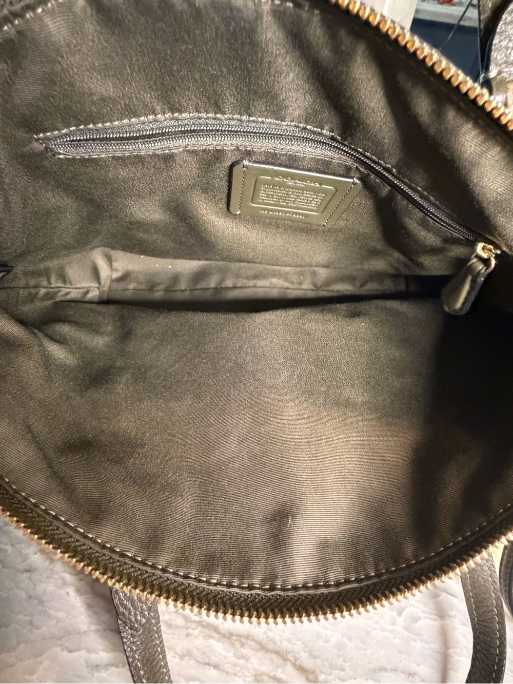 COACH Olive Green Pebbled Leather Shoulder Satchel with Crossbody Strap - Picture 4 of 9